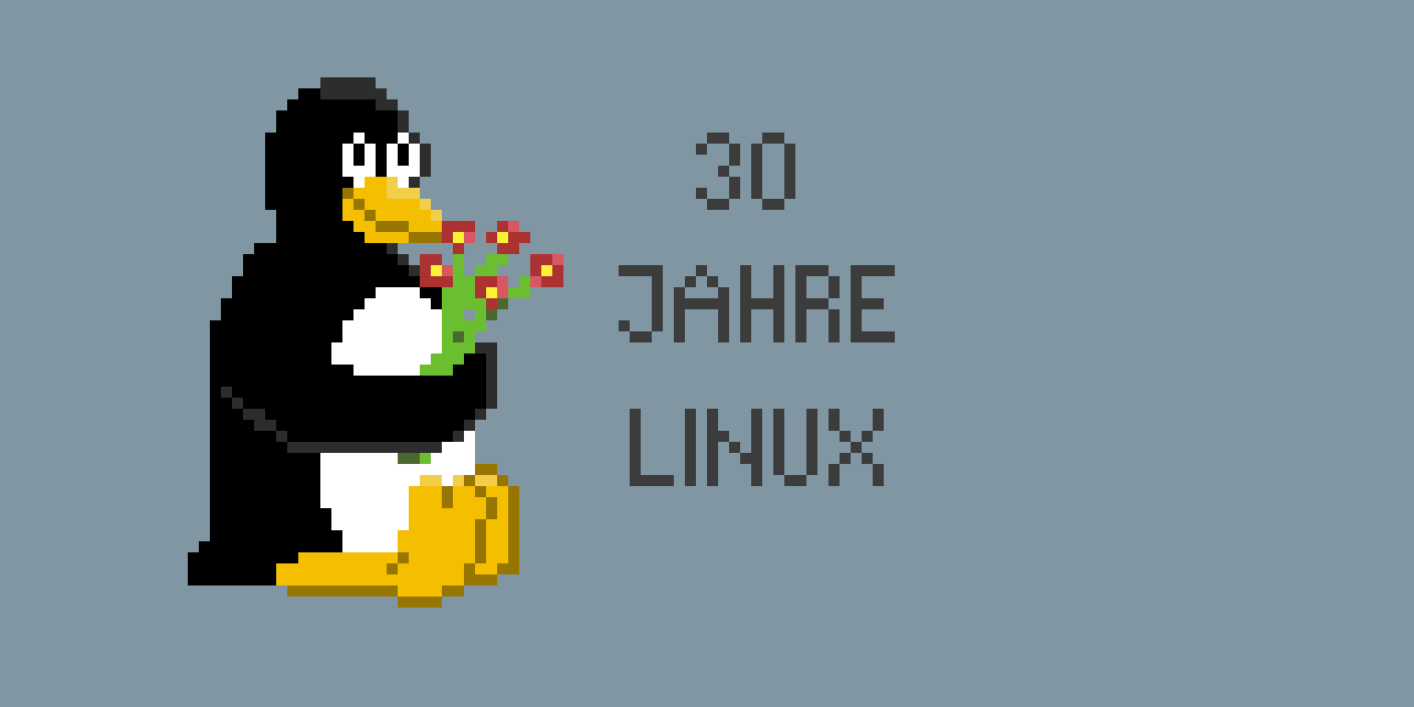 8-Bit-Blumen vom Linux-Maskottchen Tux zum 30. Geburtstag des freien Betriebssystems
